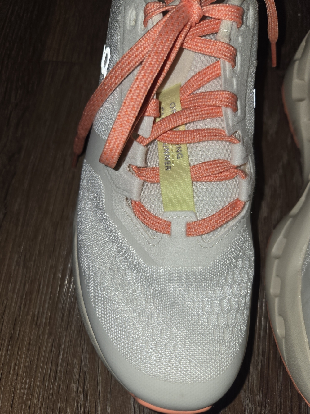 On Cloudrunner Women's Athletic Sneakers in White with Coral Laces - Picture 7 of 8